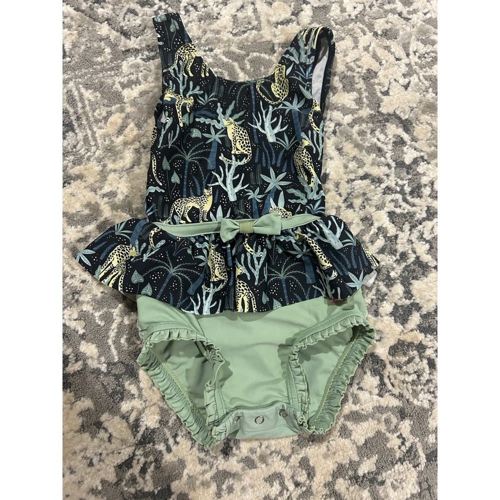 Ruffle Butts‎ One Piece Olive Green Safari Themed Swim Suit Size 3t
